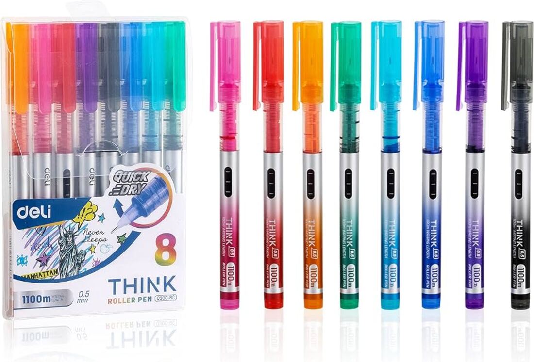 Jeu 8 Stylo Roller Pen 0.5mm Deli Think 8 Couleurs Q300-8c