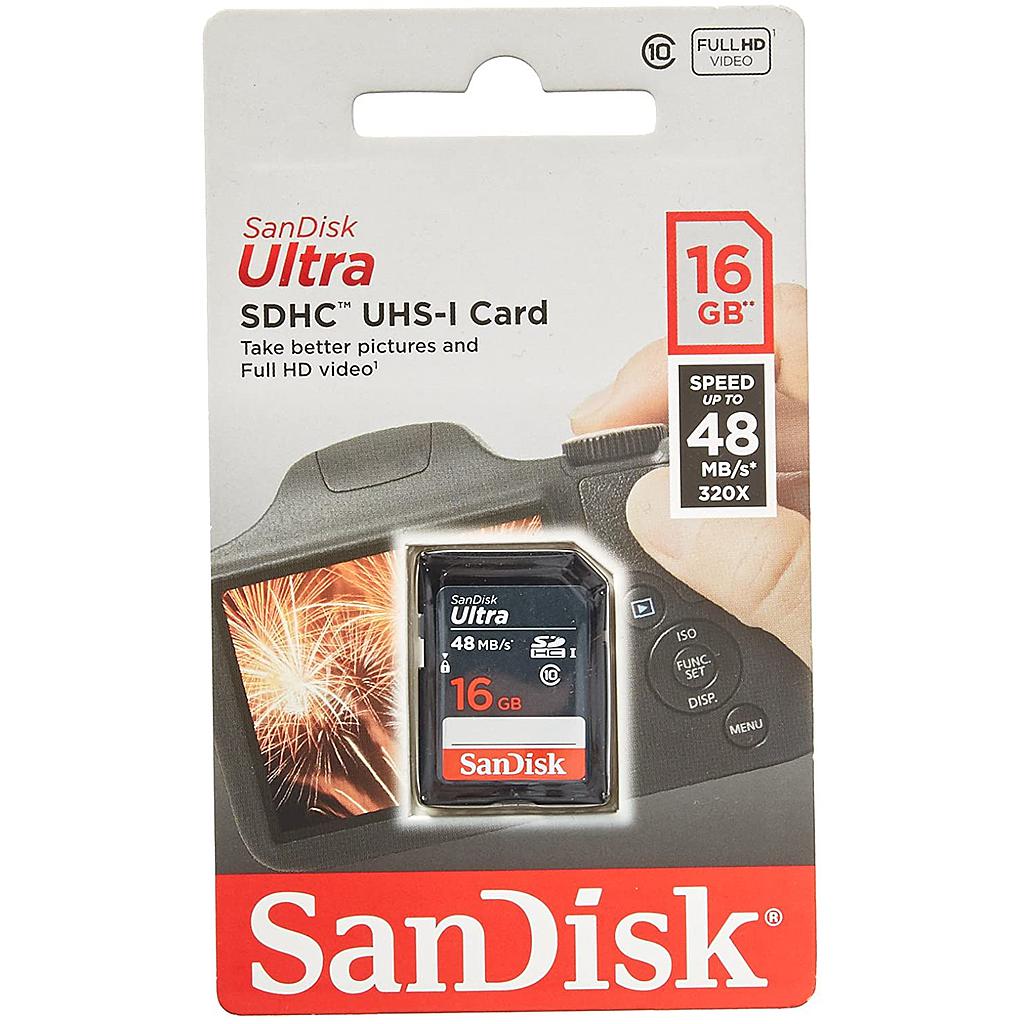 Carte Memoire Sandisk 16GB Ultra MicroSDHC UHS-I SD-SDHC-SDXC Class 10 Flash 48MB/s