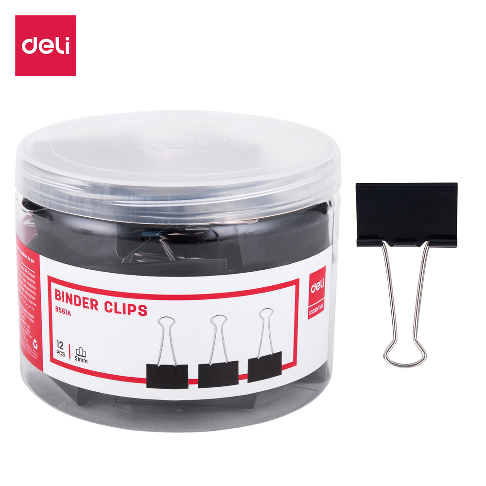 Paquet 12 Binder Pince Double Clips 51mm Deli E8561A