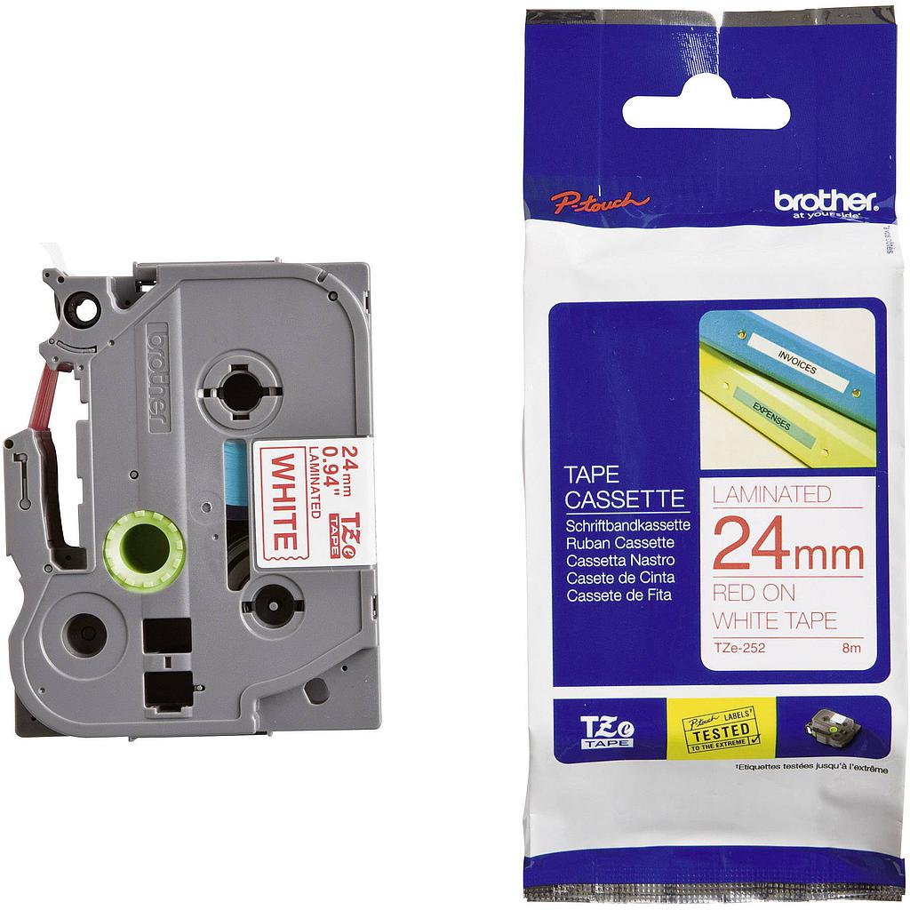 Ruban Brother 24MM TZE-252 ROUGE/BLANC