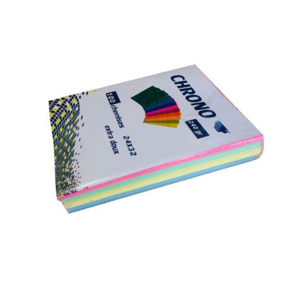 Paquet Chemise Cartonnée Chrono Multicolor 240 Grs 100 Pcs