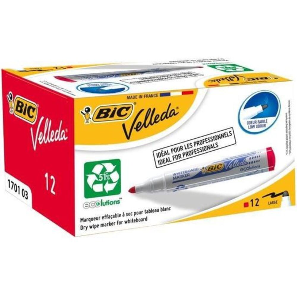 Pack 12 Marqueur Tableau Effaçable Whiteboard Bic Velleda Rouge