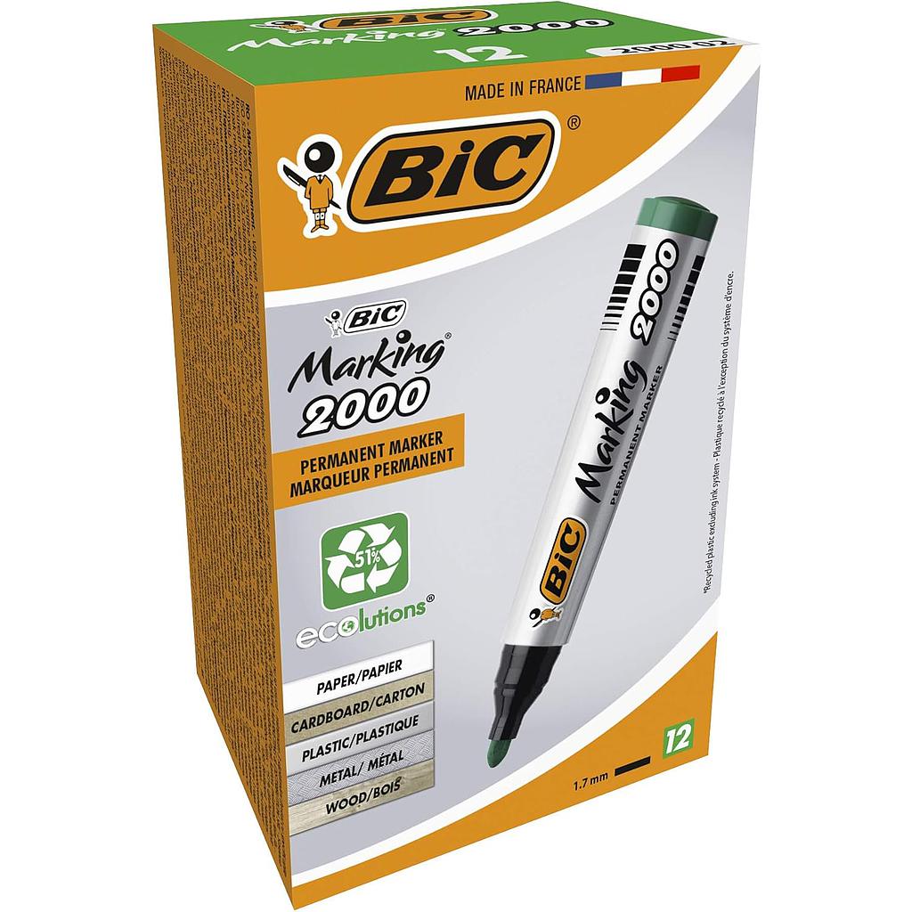 Pack 12 Marqueur Permanent Bic Marking 2000 Vert