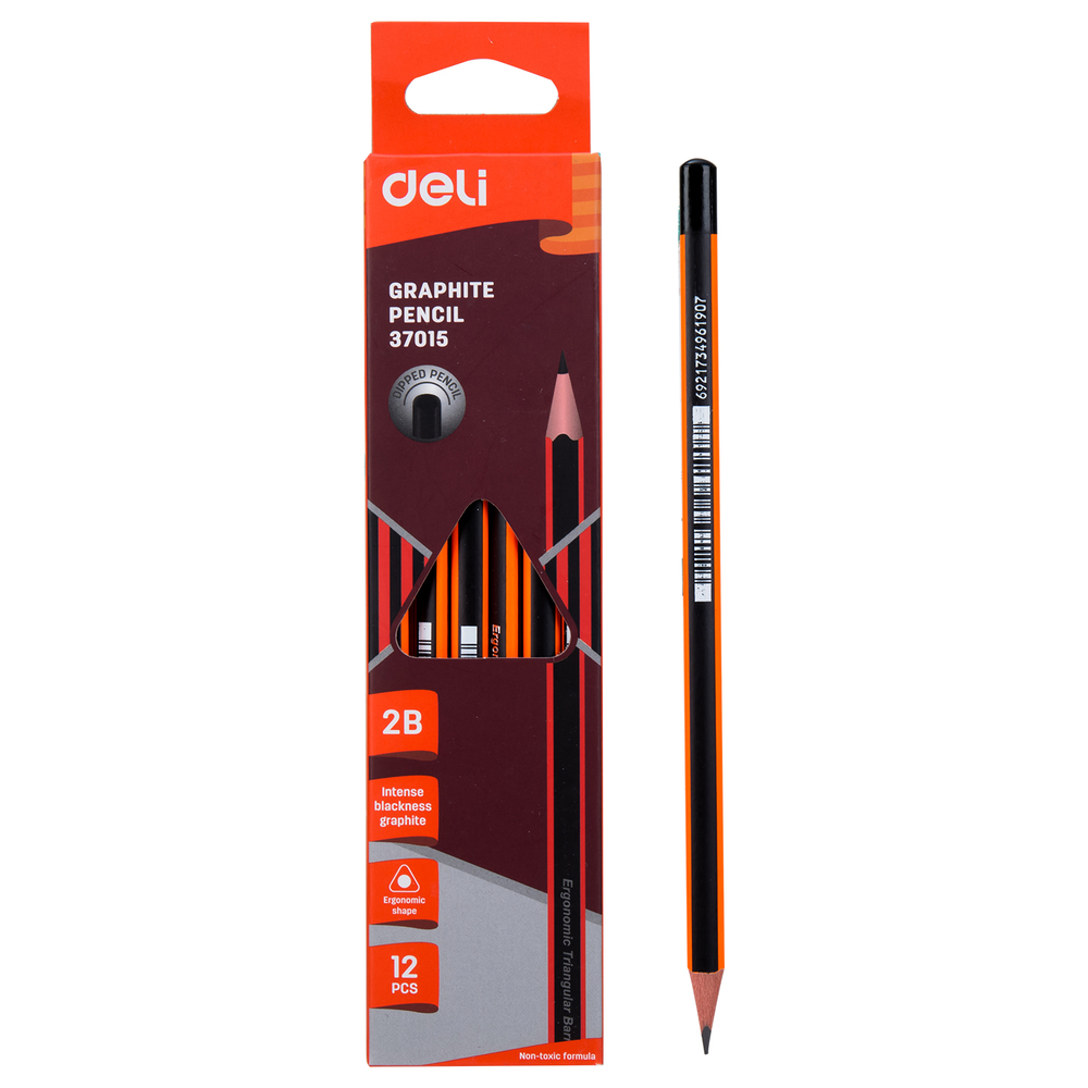 Paquet 12 Crayons Deli Avec Gomme Deli E37015 HB