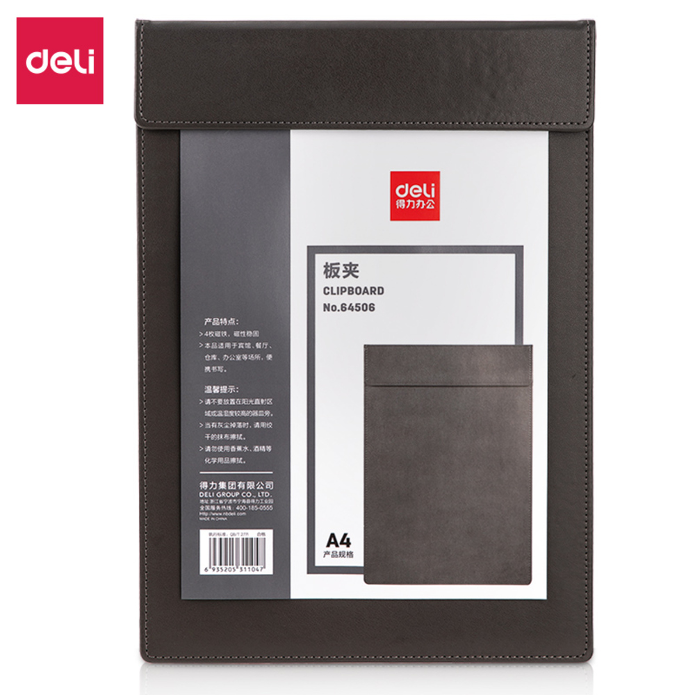 Porte Bloc Note Deli 64506 A4 Simili Aimant Gris