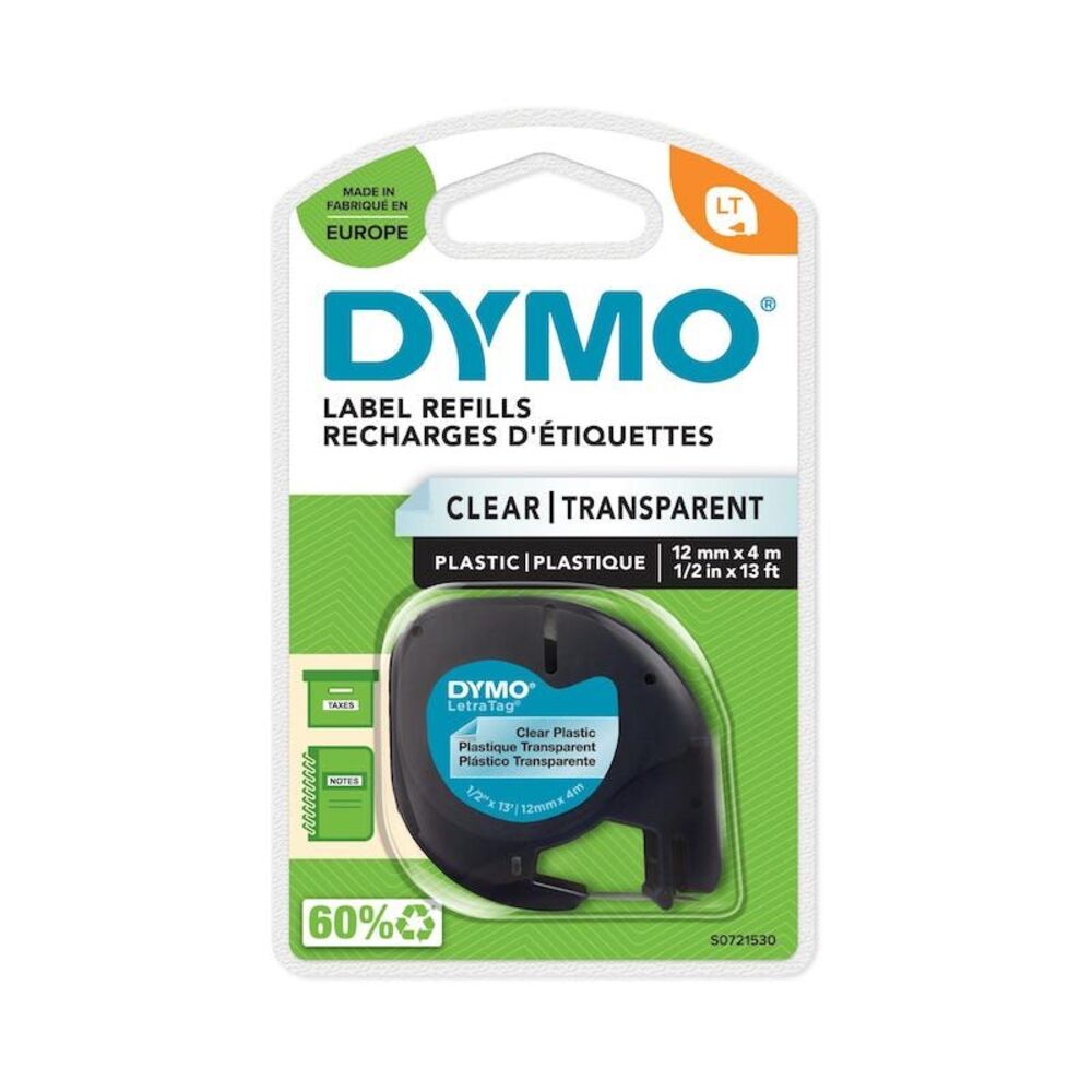 Ruban Etiqueteuse Dymo Letratag 12mm x 4m Transparent