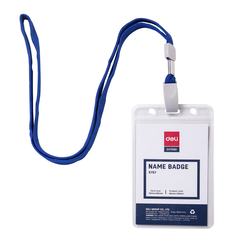 Paquet 50 Portes Badges Deli E5757 68x95 Vertical Avec Cordon