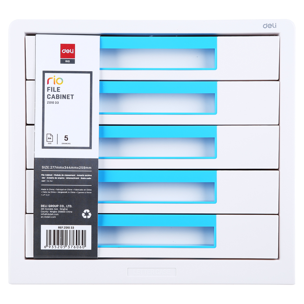Module De Classement Deli 5 Tiroirs EZ01033 Blanc/Cyan