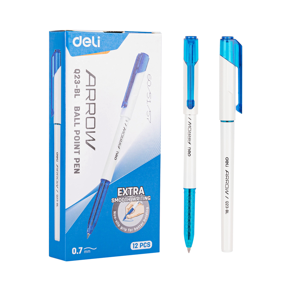Paquet 12 Stylos A Bille Deli Arrow  Q23-BL 0.7mm Bleu  