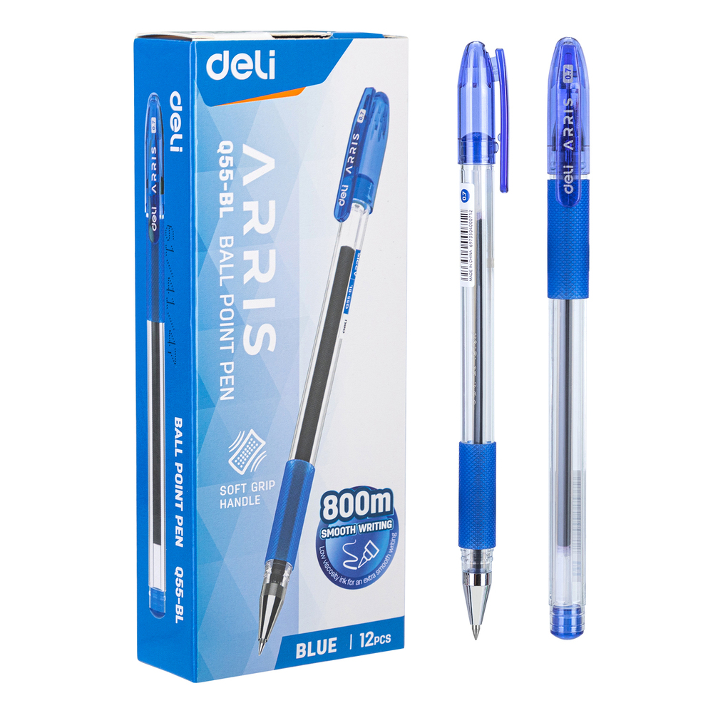 Paquet 12 Stylos A Bille Deli Arris Q55-BL 0.7mm Bleu 