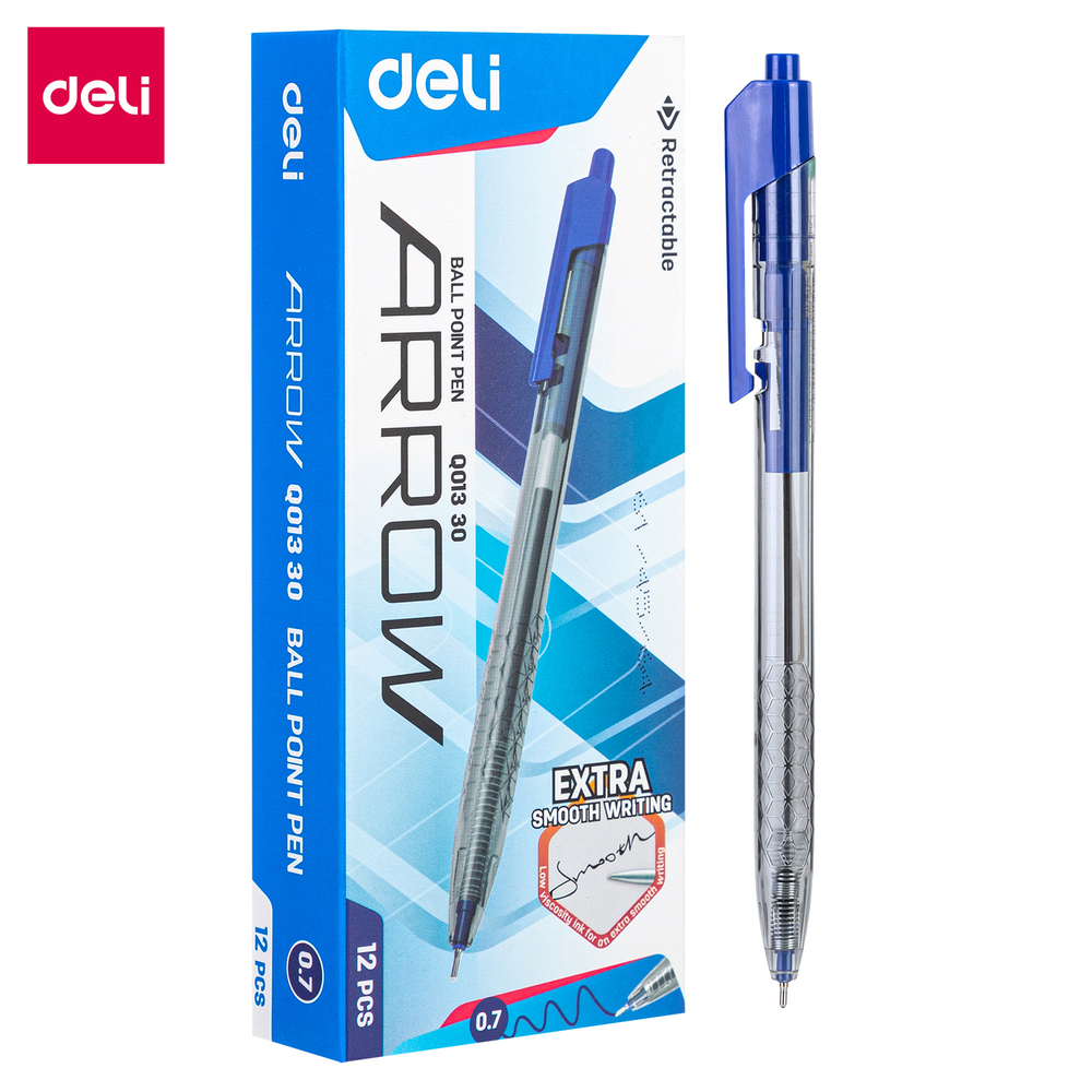 Paquet 12 Stylos A Bille Deli Arrow Q01330 0.7mm Bleu