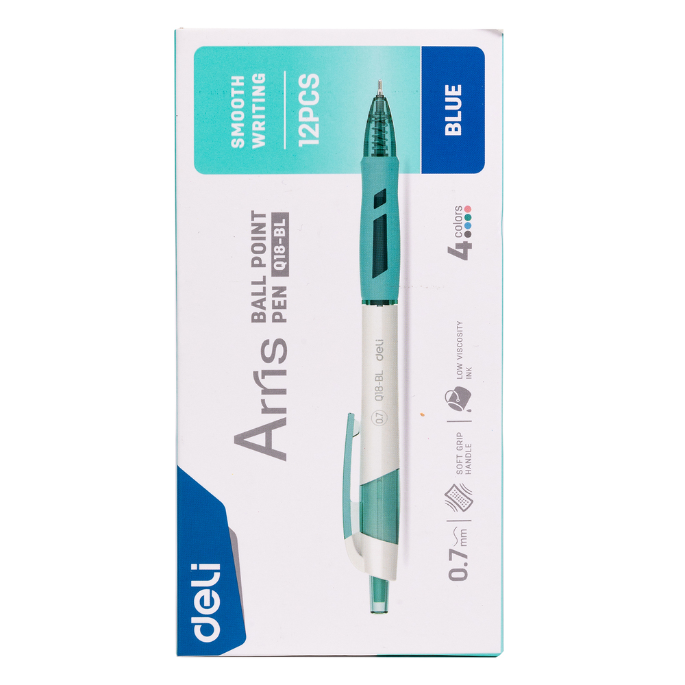 Paquet 12 Stylos A Bille Deli Arris Q18-BL 0.7mm Bleu 